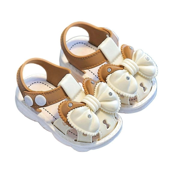 Huowey Girls Sandals Bowknot Closed-Toe Wedding Dress Flat Shoes Beach Sandals Summer Baby First Walkers Sneakers,Beige,2.5-3 Years