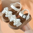 thumbnail image 1 of Huowey Girls Sandals Thick Sole Open Toe Adjustable Strap Cute Bow Fashionable Outdoor Summer Comfort Breathable Casual Walking Shoes Trendy Flat Rubber Footwear Barefoot Shoes,White,6-6.5 Years, 1 of 4