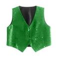 thumbnail image 1 of Huowey Girls Shirt Girls Stage Performance Jazz Dance Sequins Vest Sleeveless V-Neck Button Down Fashion Waistcoat Sparkling Shiny Streetwear Cute Trendy Tops ,Green,10-11 Years, 1 of 4