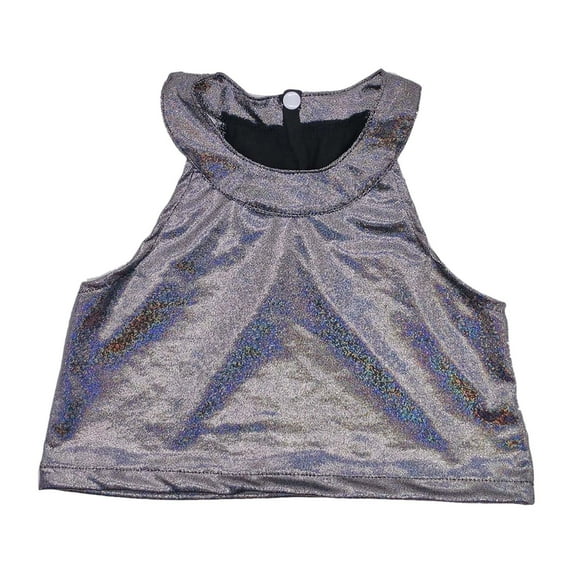 Huowey Girls Shirt Shiny Sequins Shirts Sleeveless Round Neck Crop Top Performance Party Glitter T-Shirt Comfort Fit Fashion Streetwear Athletic Baggy Tops,Black,4-5 Years