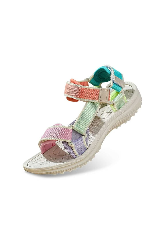 Girls Shoes Girls Fashion Colorful Open Toe Sandals Adjustable Double Strap Breathable Comfortable Sport Slides,Multicolour,11-11.5 Years