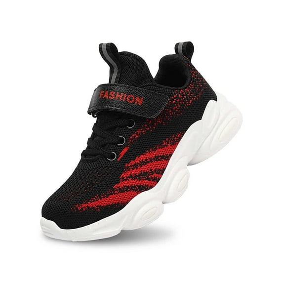 Huowey Girls Shoes Mesh Breathable Basketball Running Walking Thick Sole Sneakers Striped Print Outdoor Sport Shoes Gym Shoes,Black,10-10.5Y