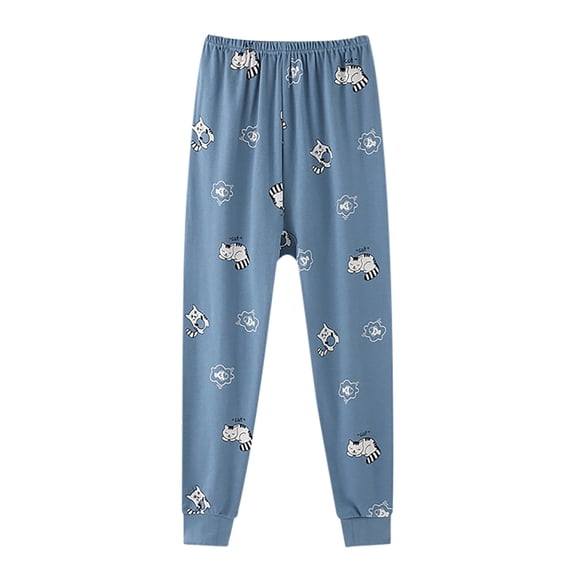 Huowey Girls Sleep Pants Cute Cartoon Print Loose Wide Leg Layering Elastic Waist Comfortable Soft Bottoms Breathable Fashion Casual Home Trousers,Blue,7-8 Years