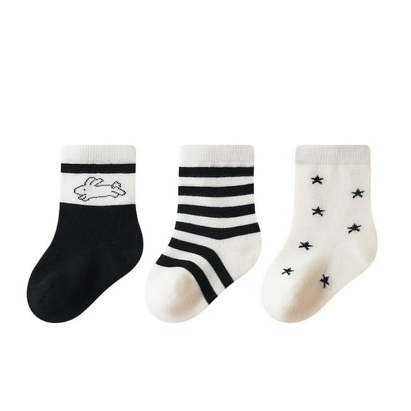 Huowey Girls Socks 3 Pairs Cute Pattern Socks Breathable Anti- Learning To Walk Soft Sole Grip Ankle Socks Comfy First Walking Shoes,White,1-3 Years