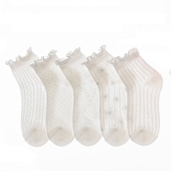 Huowey Girls Socks Ruffle Breathable Short Ankle Socks Solid Color Low Cut Half Cushion Low Rise Lace Mesh Sock Soft Comfy Dailywear,White,9-12 Years