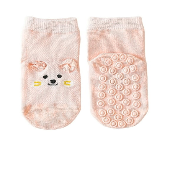 Huowey Girls Socks Soft Breathable Cartoon Print Striped Slipper Socks Grips Anti Skid Comfortable First Walking Ankle Socks Comfy Anti- Crew Socks,Pink,0-1 Years