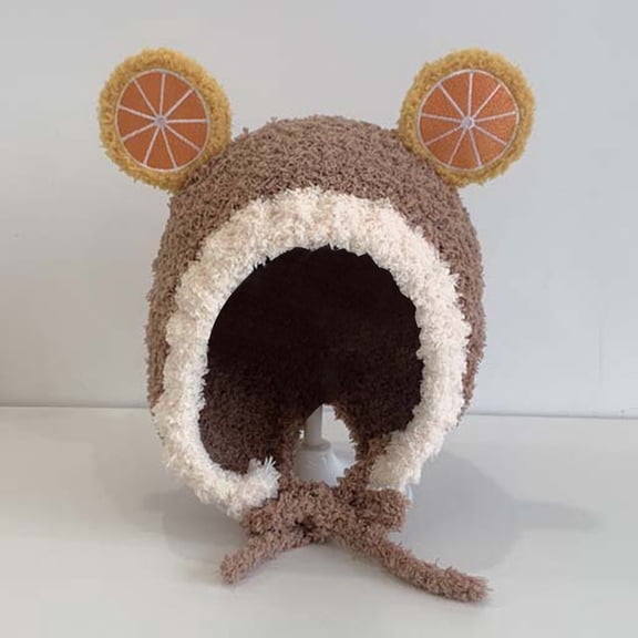 Huowey Girls Soft Winter Hat Fuzzy Thinck Thermal Adorable Fruit Ears Cozy Cap Earflaps Christmas Cap Outdoor Playwear,Coffee,3-8 Years