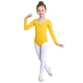 thumbnail image 1 of Huowey Girls Dancewear Jumpsuit Long Sleeve Ruched V-Neck Slim Fit Ballet Romper Performances Soft Comfortable Stretch Solid Color Bodysuit Cozy Dance Outfits,Yellow,6-7 Years, 1 of 4