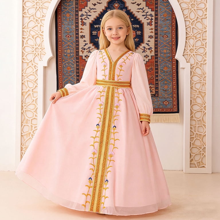 Huowey Girls Elegant Long Sleeve Dresses Puff Sleeve High Waist V-Neck Floral Embroidery Traditional Maxi Dress Flowy Party Wedding Gowns,Pink,3-4 ... Huowey Girls Elegant Long Sleeve Dresses Puff Sleeve High Waist V-Neck Floral Embroidery Traditional Maxi Dress Flowy Party Wedding Gowns,Pink,3-4 ...