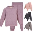thumbnail image 1 of Huowey Girls Thermal Underwear Winter Outfits Wool Thick Lined Warm Long Sleeve Round Neck Pullover Top And Pants Comfy Loungewear Outwear Daily Wear,Purple,12-13 Years, 1 of 4