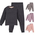 thumbnail image 1 of Huowey Girls Thermal Underwear Winter Outfits Wool Thick Lined Warm Long Sleeve Round Neck Pullover Top And Pants Comfy Loungewear Outwear Streetwear,Black,3-4 Years, 1 of 4