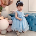 thumbnail image 1 of Huowey Girls Toddler Baby Ball Gowns Floral Pattern Dresses Elegant Cute Bow Ruffles Pleated Crewneck Sleeveless Maxi Dress Sparkly Fairy Tiered Layered Tutu Tulle Dress,Sky Blue,12-18 Months, 1 of 4