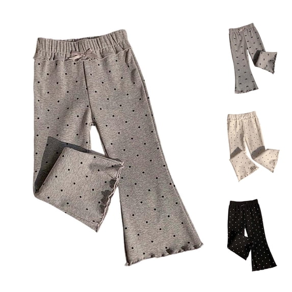 Huowey Girls Toddler Baby Casual Summer Flared Pants Lightweight Slim Fit Cute Polka Dot Elastic Waist Soft Breathable Trousers Cute Embroidery Workout Running Yoga Pants,Grey,18-24 Months