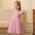 thumbnail image 1 of Huowey Girls Toddler Gown Party Formal Dress Ruffled Sleeveless Solid Color Crewneck High Waist Stylish Tiered Layered Mesh Tutu Midi Dress Birthday Wedding Comfy Elegant Clothes,Pink,6-7 Years, 1 of 5