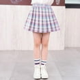 thumbnail image 1 of Huowey Girls Toddler Pleated Plaid Mini Skirt High Waist Classic School Uniform Fashionable Skorts Youth Summer Breathable Back To School Stylish Skirts,Blue,4-5 Years, 1 of 6