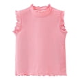 thumbnail image 1 of Huowey Girls Toddler Ribbed Knit Tank Top Shirts Solid Color Ruffles Trim Sleeveless Top Neck Lightweight Summer Vest Basic Tee Tops Blouses Stylish Soft Shirts,Pink,5-6 Years, 1 of 5