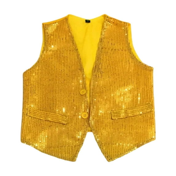 Huowey Girls Tops Carnival Sparkling Sequins Vest V-Neck Sleeveless Button Waistcoat Stage Performance Shiny Glitter Jacket Soft Fall Clothes,GD2,7-8 Years