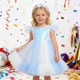 thumbnail image 1 of Huowey Girls Tutu Sequins Dress Ruffles Sleeveless Rainbow Glitter Tulle Long Dresses With Hairband Party Formal Gown Elegant Outfits,White,7-8 Years, 1 of 6