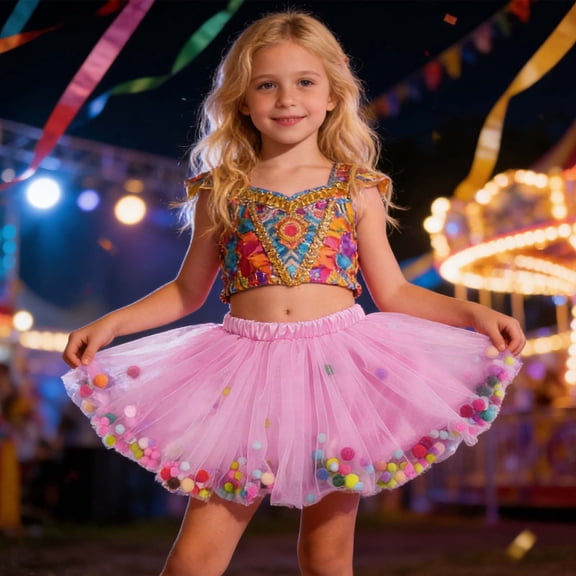 Huowey Girls Tutu Skirt Heart Sequins Polka Dot Ruffles Cute Bow Elastic Waist Layered Tulle Skirts With Sparkly Headband Performance Festive Valentine Party Dancewear Set,Red,1-2 Years