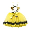 thumbnail image 1 of Huowey Girls Tutu Skirt Polka Dot Ruffles Cute Bow Elastic Waist Layered Tulle Skirts With Sparkly Headband Performance Festive Valentine Party Dancewear Set,Yellow,9-11 Years, 1 of 2