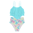 thumbnail image 1 of Huowey Girls Two Piece Swimsuit Summer Floral Print Ruffles Tiered Fashion Spaghetti Strap Backless Crop Top High Waist Ruched Briefs Tankini Sets Beachwear Stylish Bathing Suit,Bronze,12-13 Years, 1 of 3