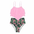 thumbnail image 1 of Huowey Girls Two Piece Swimsuit Summer Floral Print Ruffles Tiered Fashion Spaghetti Strap Backless Crop Top High Waist Ruched Briefs Tankini Sets Beachwear Stylish Bathing Suit,Brown,10-11 Years, 1 of 3
