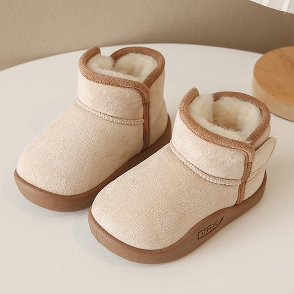 Huowey Girls Winter Solid Color Snow Boots For Boys Girls Non- Warm Ankle Boot With Wool Thickening Stylish Shoes,Beige,2.5-3T