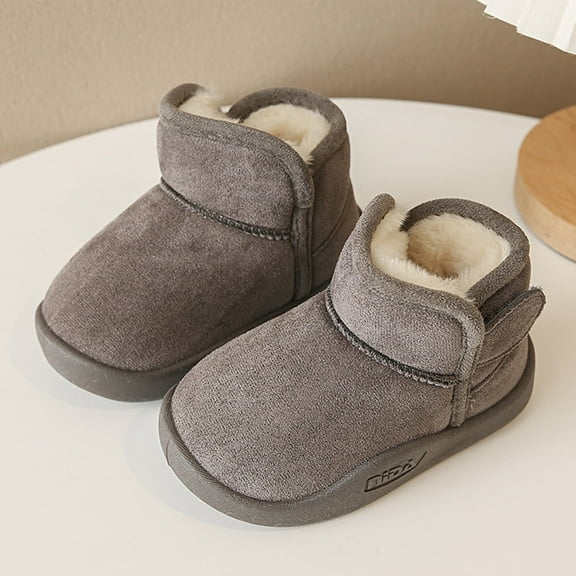 Huowey Girls Winter Solid Color Snow Boots For Boys Girls Non-Slip Warm Ankle Boot With Wool Thickening Stylish Shoes,Grey,18-24M