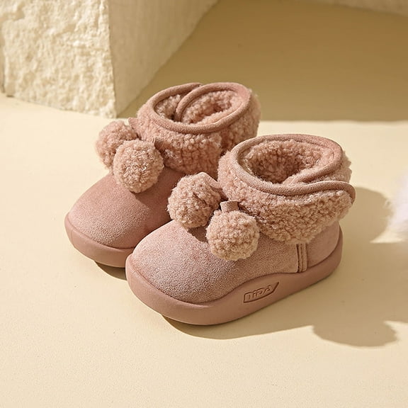 Huowey Girls Winter Solid Color Snow Boots For Boys Girls Non- Warm Ankle Boot With Wool Thickening Stylish Shoes,Pink,18-24M