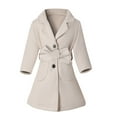 thumbnail image 1 of Huowey Girls Wool Overcoat Solid Color Long Sleeve Dress Coat Button Peacoat Notch Lapel Outerwear With Belt Pockets Winter Thick Warm Jacket ,Beige,3-4 Years, 1 of 7