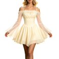 thumbnail image 1 of Huowey Halloween For Women Fairy Renaissance Elf Dresses Off Shoulder Bohemian Cosplay Party Gown Long Sleeve Spaghetti Strap Soft Photo Dress,Yellow,XXL, 1 of 8