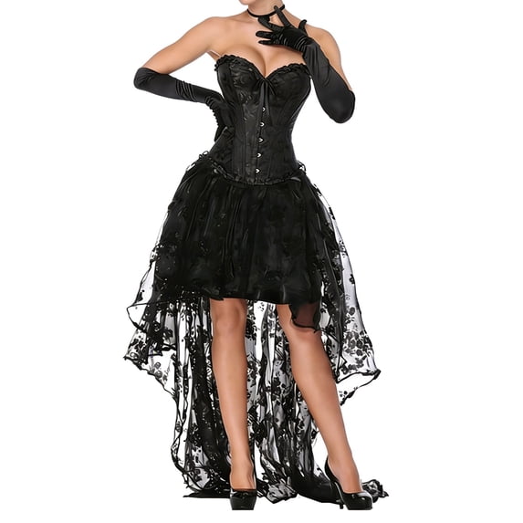 Huowey Halloween For Women Witch Gothic Dresses Corset Fancy Cosplay Party Gown High-Low Tulle Off Shoulder Elegant Halloween Dress,Black,L