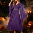 thumbnail image 1 of Huowey Halloween Costumes For Women Medieval Witch Gothic Dresses Flowy Fancy Cosplay Party Gown V-Neck Long Sleeve Elegant Halloween Dress,Purple,XXL, 1 of 4