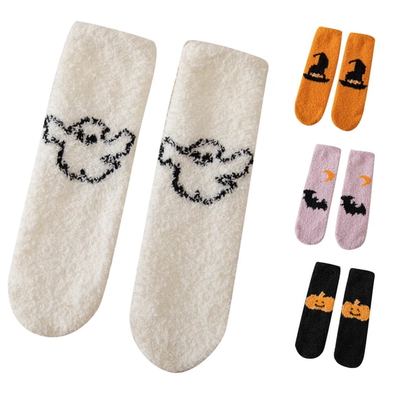 Huowey Halloween Fuzzy Socks For Men Women Crew Halloween Theme Pattern Fall Winter Warm Soft Festival Party Lounging Home Socks