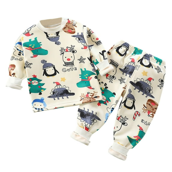 Huowey Halloween Pajamas Big Boy Girls Crew Neck Cute Print Pajama Sets Long Sleeve Lovely Sleepwear 2 Piece Pjs Multiple Cartoon Jammies Pajama,Beige,4-5T