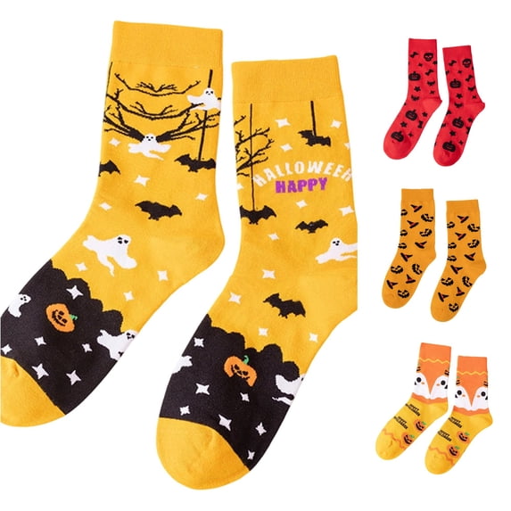 Huowey Halloween Socks For Men Women Crew Cotton Pumpkin Ghost Pattern Fall Winter Soft Festival Party Socks