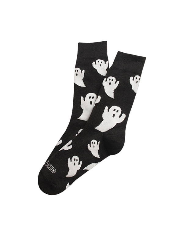Halloween Socks For Men Women Crew Socks Ghost Pattern Halloween Gift Fall Winter Cozy Festival Party Socks,Black