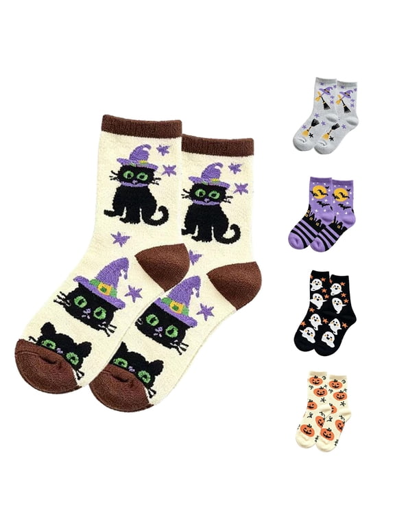 Huowey Halloween Socks For Women Men Crew Socks Ghost Pattern Halloween Gift Fall Winter Cozy Festival Party Socks,Brown