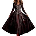 thumbnail image 1 of Huowey Halloween Witch Women Gothic Skeleton Dresses Flowy Elegant Cosplay Party Gown Long Sleeve V-Neck Eye-Catching Trick Or Treat Dress,Red,XL, 1 of 4