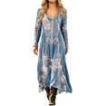 thumbnail image 1 of Huowey Halloween Witch Women Gothic Skeleton Dresses Flowy Elegant Cosplay Party Gown Long Sleeve V-Neck Soft Trick Or Treat Dress,Light Blue,S, 1 of 5
