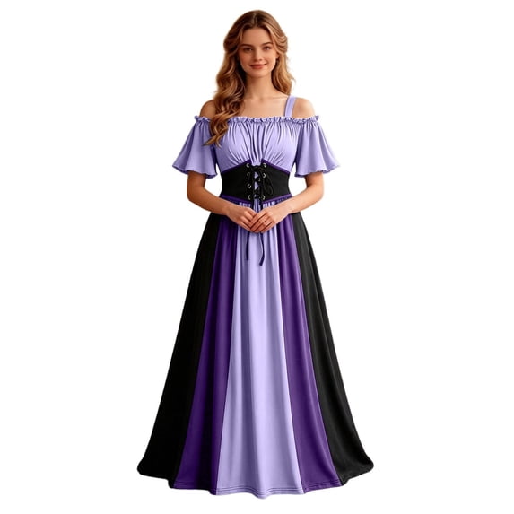Huowey Halloween Witch Vampire Women Off Shoulder Gothic Dresses Elegant Cosplay Party Gown Short Sleeve Soft Trick Or Treat Dress,Purple,XXL