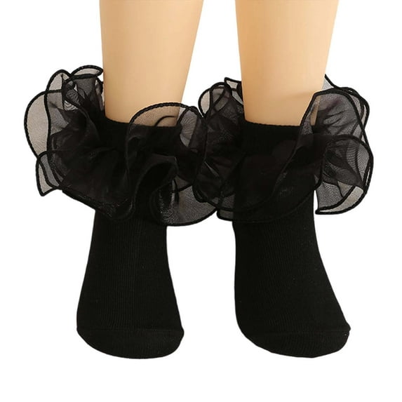 Huowey Infant Socks Cotton Lace Socks Solid Color Ruffle Frilly Comfortable Princess Style Dress Socks,Black,4-6 Years