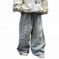 thumbnail image 1 of Huowey Infants Boys Baggy Jeans Straight Leg Jeans With Pockets Elastic Waist Distressed Ripped Denim Pants With Holes Cozy Dailywear, 3-4 Years, 1 of 9