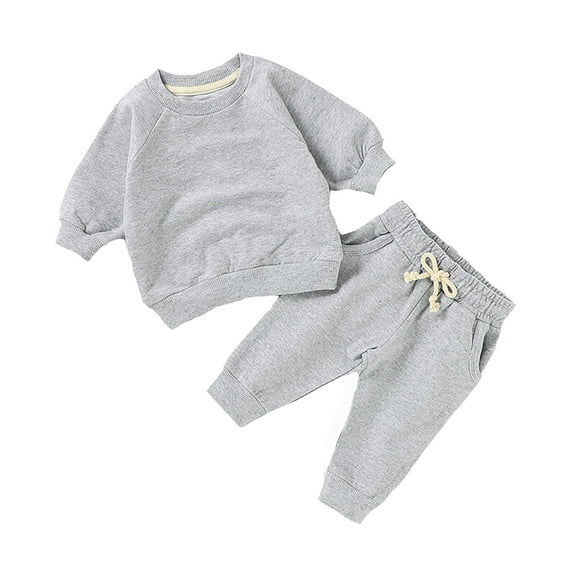 Huowey Children Solid Color Long Sleeved Crew Neck Casual Outfits Tracksuits Sweatsuit Sweatshirt Tops Hoodie Trousers Pant Sets Cozy Dailywear, 12-18 Months