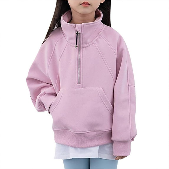 Huowey Infants Girls Hoodies Sweatshirts Half Zipper Pullove Stand Collar Tops For Teen Girls Long Sleeve Sweater Lovely Dailywear, 3-4 Years