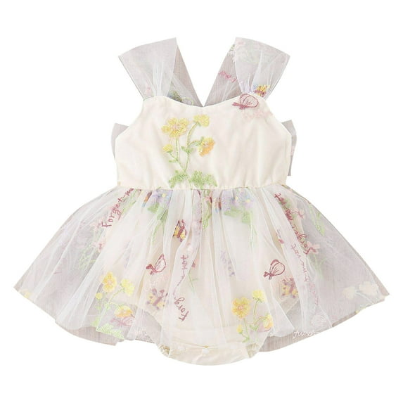 Huowey Girls Sleeveless Floral Embroider Tulle Backless Romper Bodysuits Cozy Dailywear, 12-18 Months