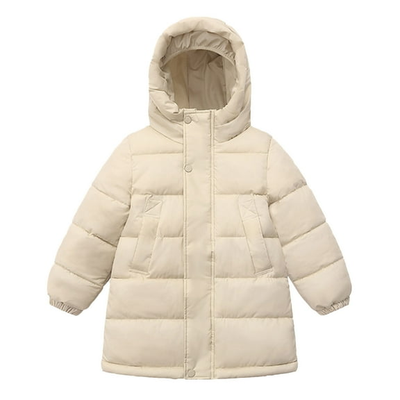 Huowey Kids Long Hooded Coat Boy Girls Winter Warm Quilted Jacket Padded Outerwear Coats Cozy Dailywear, 5-6 Years