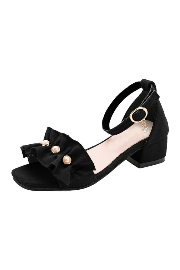 Kid Girls Sandals High Heel Strappy Shoes Open Toe Summer Dress Shoes For Big Kid Girls Shoes,Black,4.5-5 Years