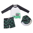 thumbnail image 1 of Huowey Kids 3 Piece Swimsuits Rash Guard Raglan Sleeve Striped Cute Cartoon Pattern Long Sleeve Shirts Tops And Elastic Waist Shorts Trunks Swimwear Outfits Bathing Suit,Black,4-5 Years, 1 of 7