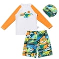 thumbnail image 1 of Huowey Kids 3 Piece Swimsuits Rash Guard Raglan Sleeve Striped Cute Cartoon Pattern Long Sleeve Shirts Tops And Elastic Waist Shorts Trunks Swimwear Outfits Bathing Suit,Orange,9-10 Years, 1 of 9